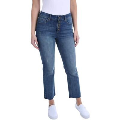 KENNETH COLE NY Perry Wash Raw Hem Button Fly Straight Leg Stretch Jeans 6 NWT
