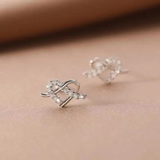 Red String Collection 925 Sterling Silver Small Heart Knot Earrings