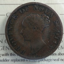 NS-1E1 ICCS F-12 Halfpenny token 1840 Nova Scotia Canada Thistle Breton 874