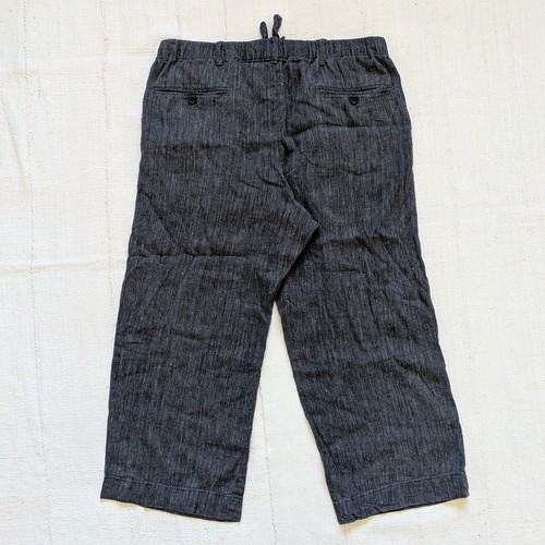 Issey Miyake Men Linen Blend Pants XL 5 Gray Black Wide Leg Drawstring Stretch - Picture 3 of 14