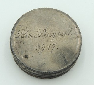 WW1 World War One British "The Dugout" 1917 Snuff Tin Sterling Silver Birmingham