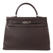 Borsa a tracolla HERMES PHW Kelly 35 2 vie Chevre in pelle caffè
