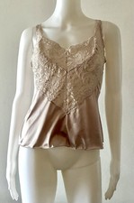 Vintage 80s Nylon Beige Taupe Camisole Adjustable Straps M/L