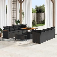 11-Teilige Garten-Sofa-Set Mit Kissen Schwarz Poly Rattan Akazie