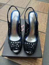Nina Women  s Black Leather Cut-Out Peep Toe Slingback Stiletto Heel US 7