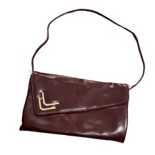 Vintage 80s Brown Leather Clutch Shoulder Bag Gold Hardware Envelope Purse