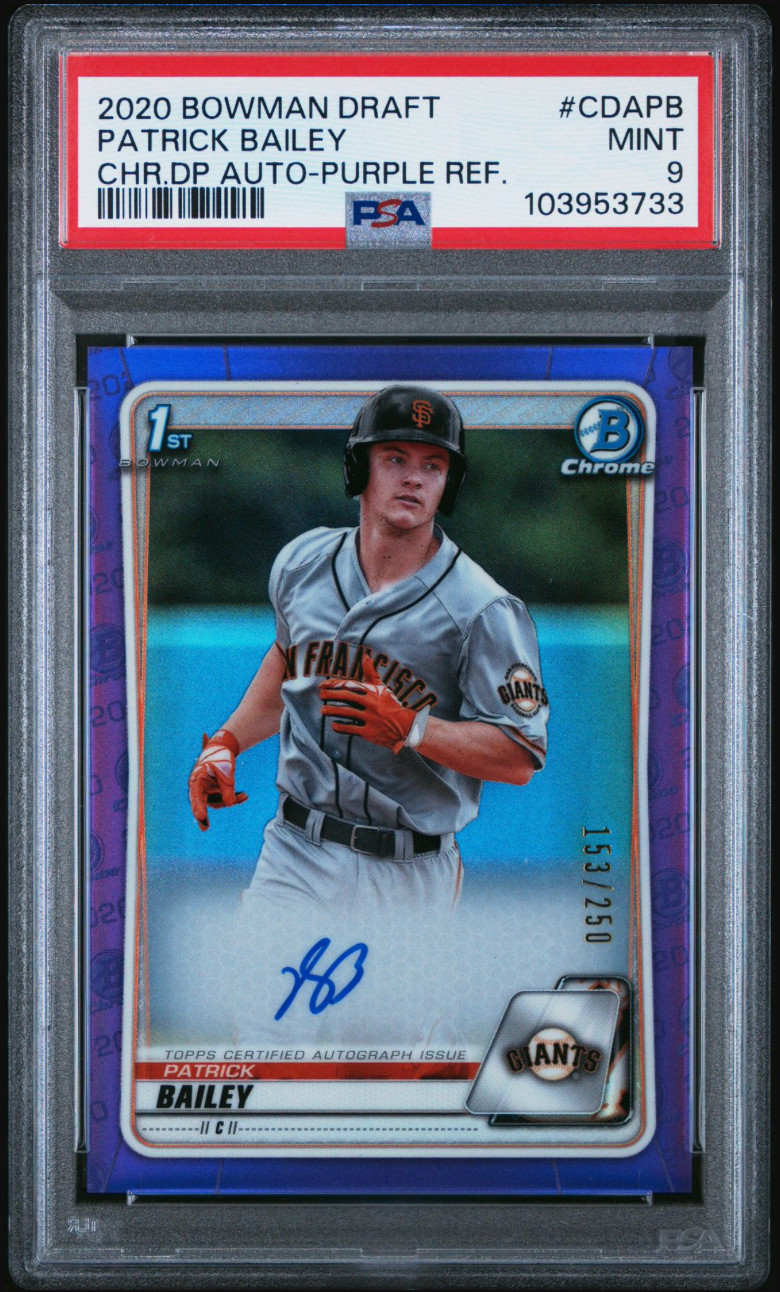 2020 Bowman Chrome Patrick Bailey Purple Refractor Auto /250 PSA 9 #CDA-PB