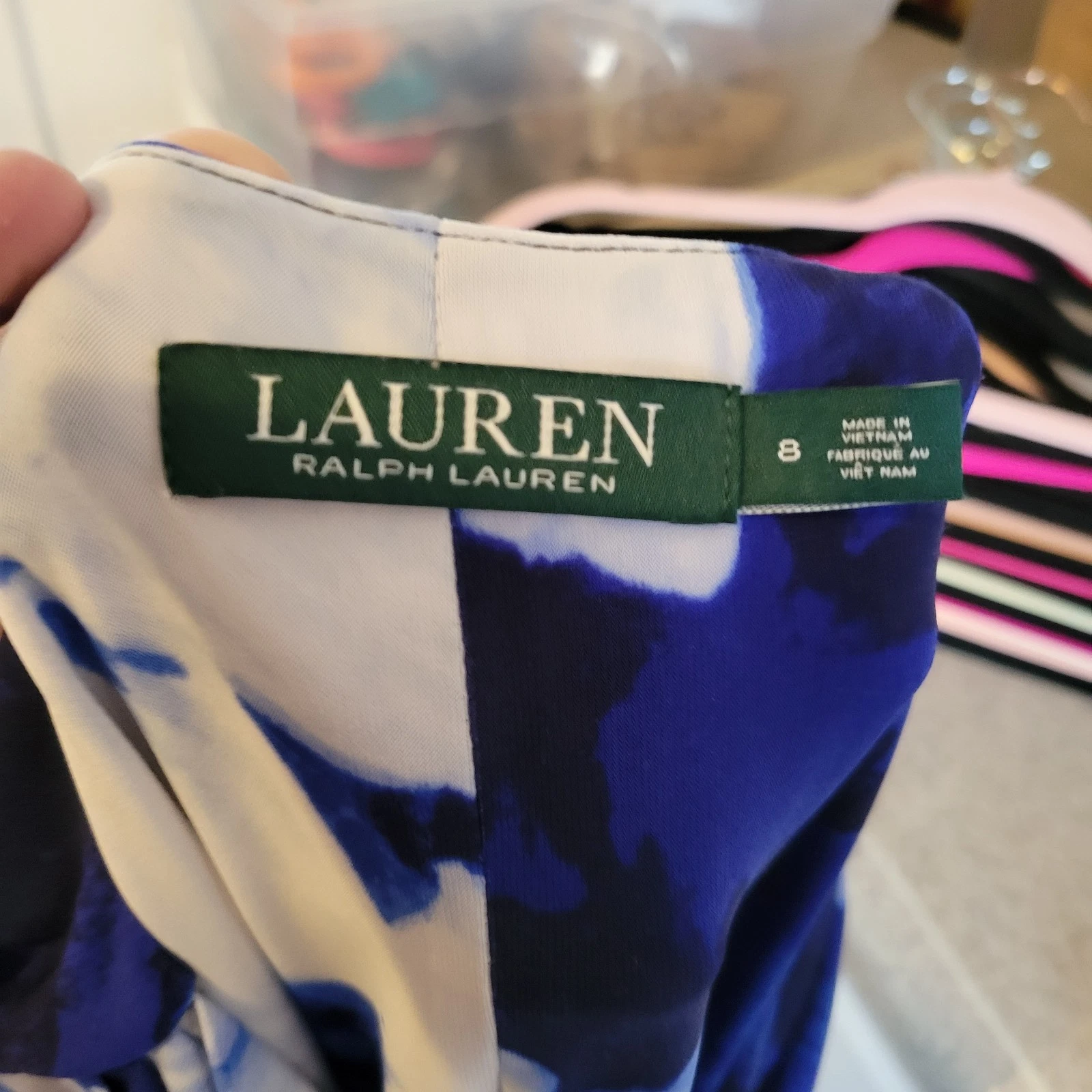 VETEMENTS Abito pullover donna Lauren Ralph Lauren blu bianco floreale senza maniche taglia 8