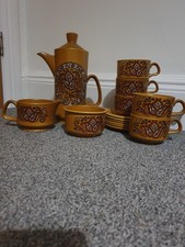 vintage retro Royal Worcester Palissy mustard paisley Beauvais Coffee/Tea Set 