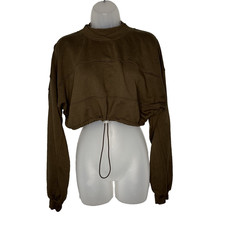 Joah Brown Sweatshirt Women's Cropped Cinch Waist Long Sleeve Pullover One Size