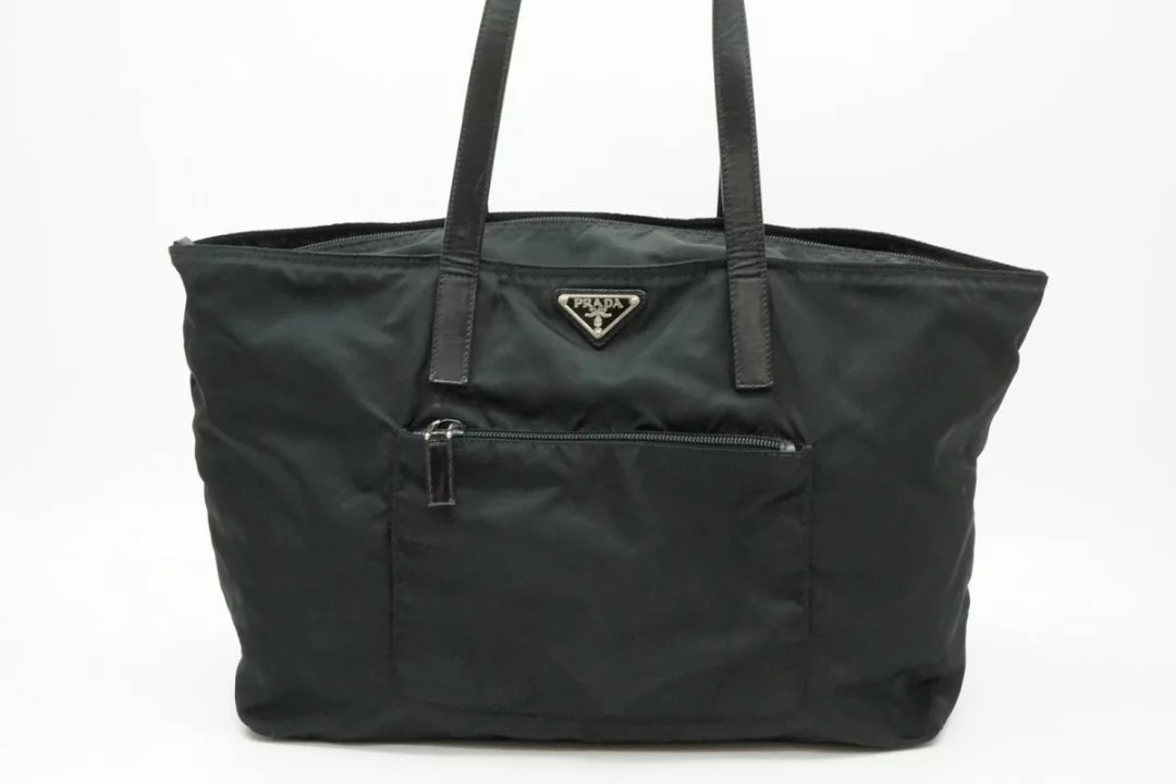 Prada Archive Shoulder Bag Tote Triangle Logo Plate Tessuto Nylon Black *Fjq5447