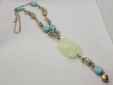 Vintage beaded Gold Tone Chain Turquoise Imitation Light Green Necklace 20in.