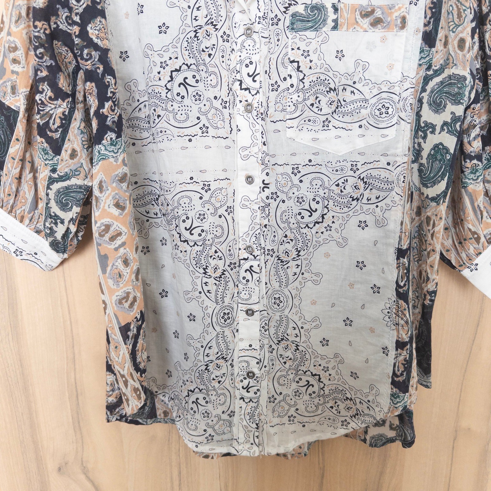 Fate Womens Patchwork Button Down Shirt Size M Wh… - image 3