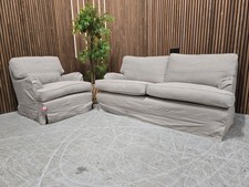 Sofa.com Bluebell Skirted 2.5 Seater & Armchair In Stone Brushed Linen Cotton 