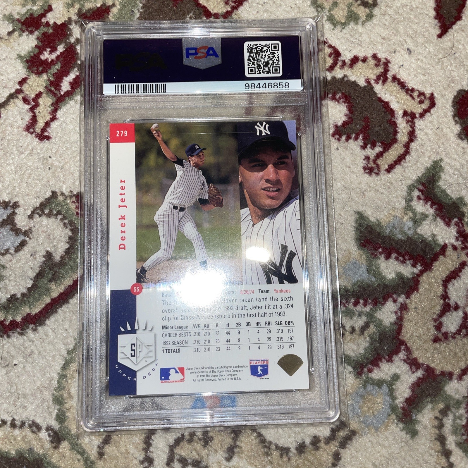 3 Rookies Derek Jeter 1993 Upper Deck SP 279 Premier Prospects Foil Rookie PSA 7 view 7