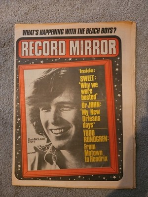 Record Mirror Newspaper June 10th 1972 Don McLean Cover