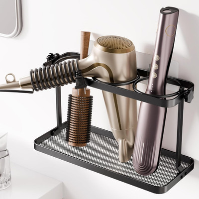 Wall-Mounted Adjustable Hair Tool Organizer - Multi-Position Storage (Black)