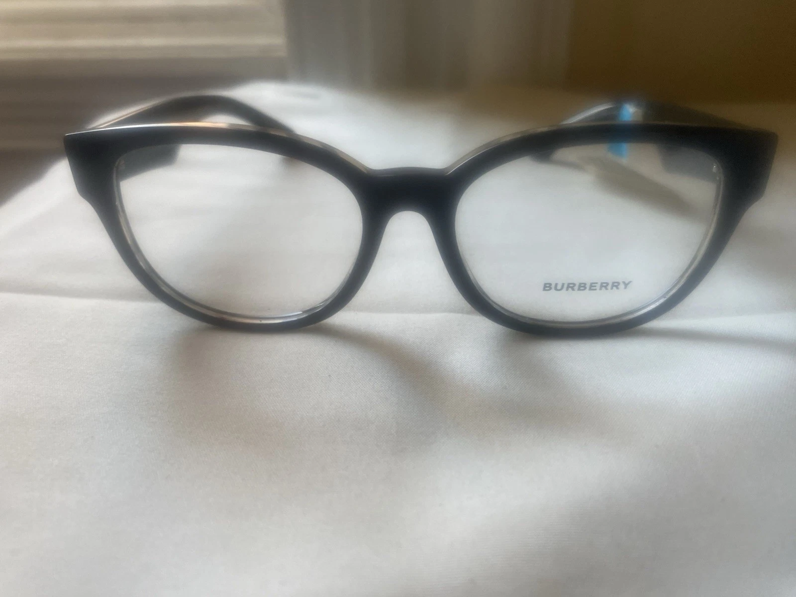 New Burberry Reading Glasses B2410 4121 53/17/140 Blk On Checked Crystal Frames