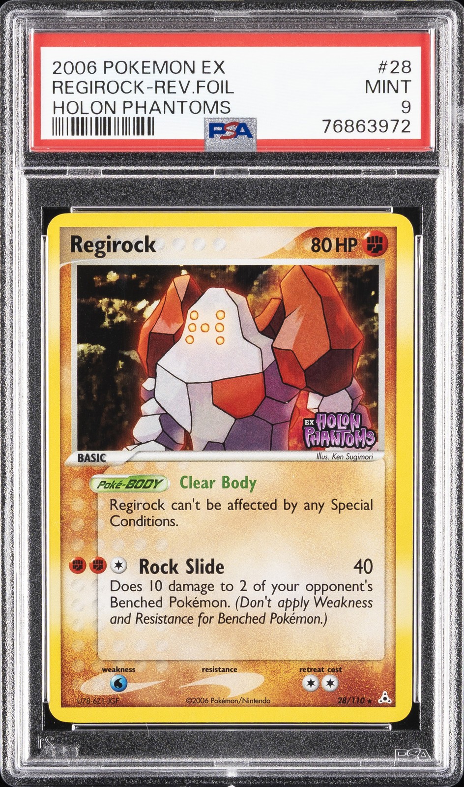 2006 POKEMON EX HOLON PHANTOMS #28 REGIROCK-REVERSE FOIL PSA 9