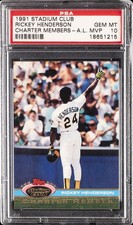 1991 STADIUM CLUB CHARTER MEMBERS A.L. MVP RICKEY HENDERSON PSA 10