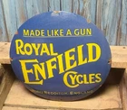 Vintage Royal Enfield Cycles Domed Porcelain Metal Sign - Motorcycles