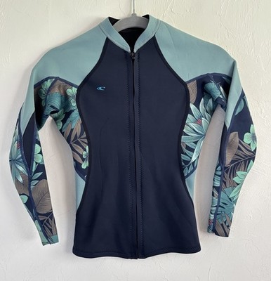 O'Neill Bahia Wetsuit 1 mm Zip Front Beach Surfing Jacket Navy/Sage Floral Sz 4