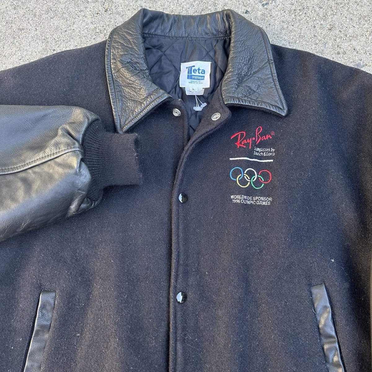 Vintage 1996 Ray Ban Sunglasses Black Varsity Jacket Sz L Made In