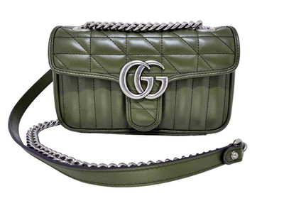 GUCCI CALFSKIN MATELASSE ARIA SMALL GG MARMONT SHOULDER BAG GREEN NWOT