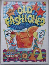 Vintage 1960s Mod Groovy Southern Comfort Old Fashioned Happy Hour Poster