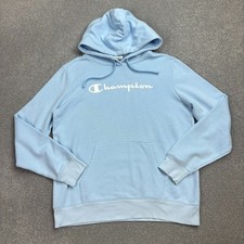 Champion Jumper Womens Large Blue Outdoors USA 90s Logo Hoodie Pullover Lady