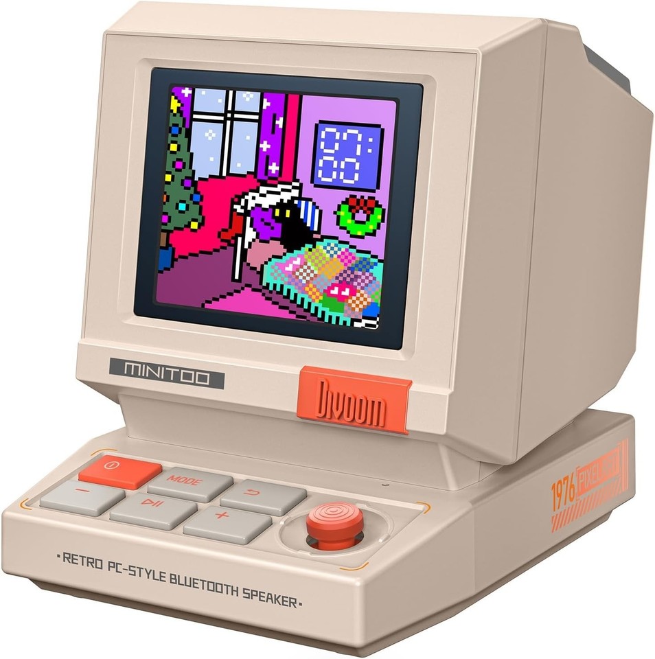 A pixel-display Bluetooth speaker disguised as a retro mini PC — it tells the time, plays music, and looks insanely cool on any desk.