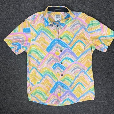 Baja Llama Button Down Shirt Mens Large Multicolor Abstract Mountain Print Good