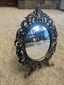 Vintage Victorian Oval Solid Brass Vanity Mirror 15x11”