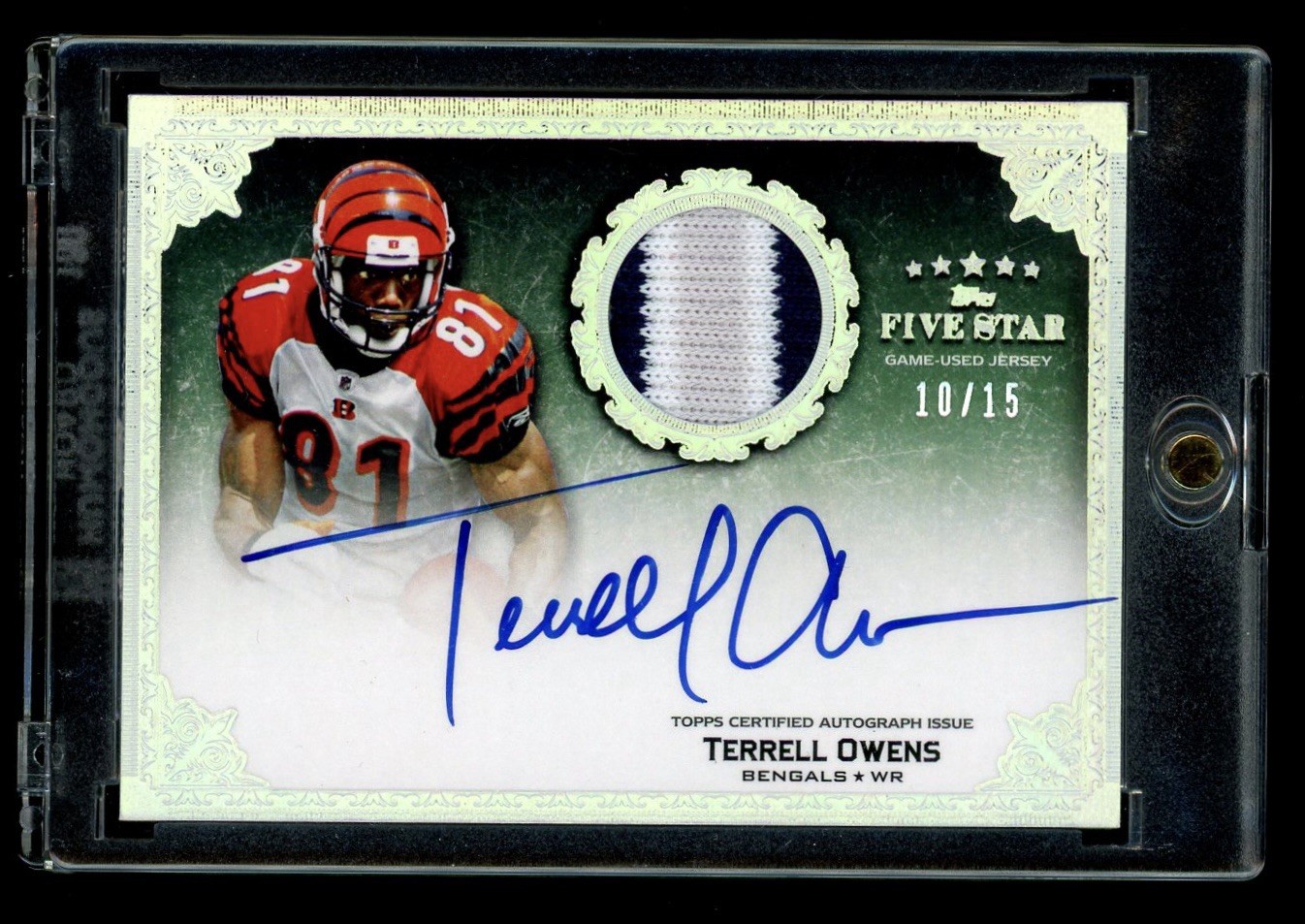2010 Topps Five Star Terrell Owens Game Used Prime Patch Auto Rainbow Holo /15