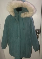 J.G. HOOK Coat w/ Real Fox Fur Collar Teal Women s Size L