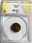 1909-P-VDB Lincoln Wheat Cent - ANACS MS 63 RB (615) - Just Graded/New Holder