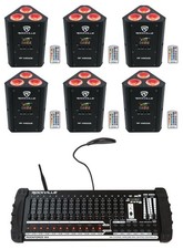 6 Rockville RF WEDGE BLACK RGBWA UV Wireless DMX Up Lights 384 Ch. Controller