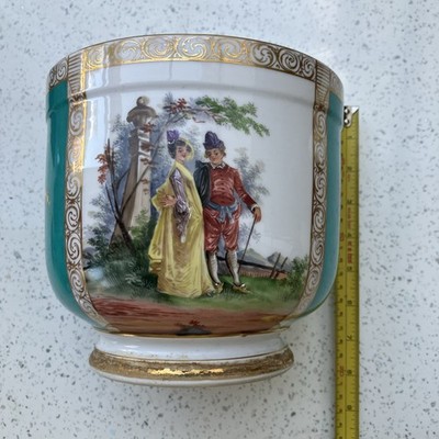 Antiker Dresdner Porzellan Übertopf handbemalt von Richard Klemm 1885-1900