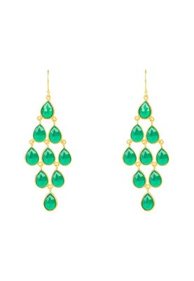 Gemstone Cascade Ohrringe Gold Grün Achat Tropfen Statement Ohrhaken 925
