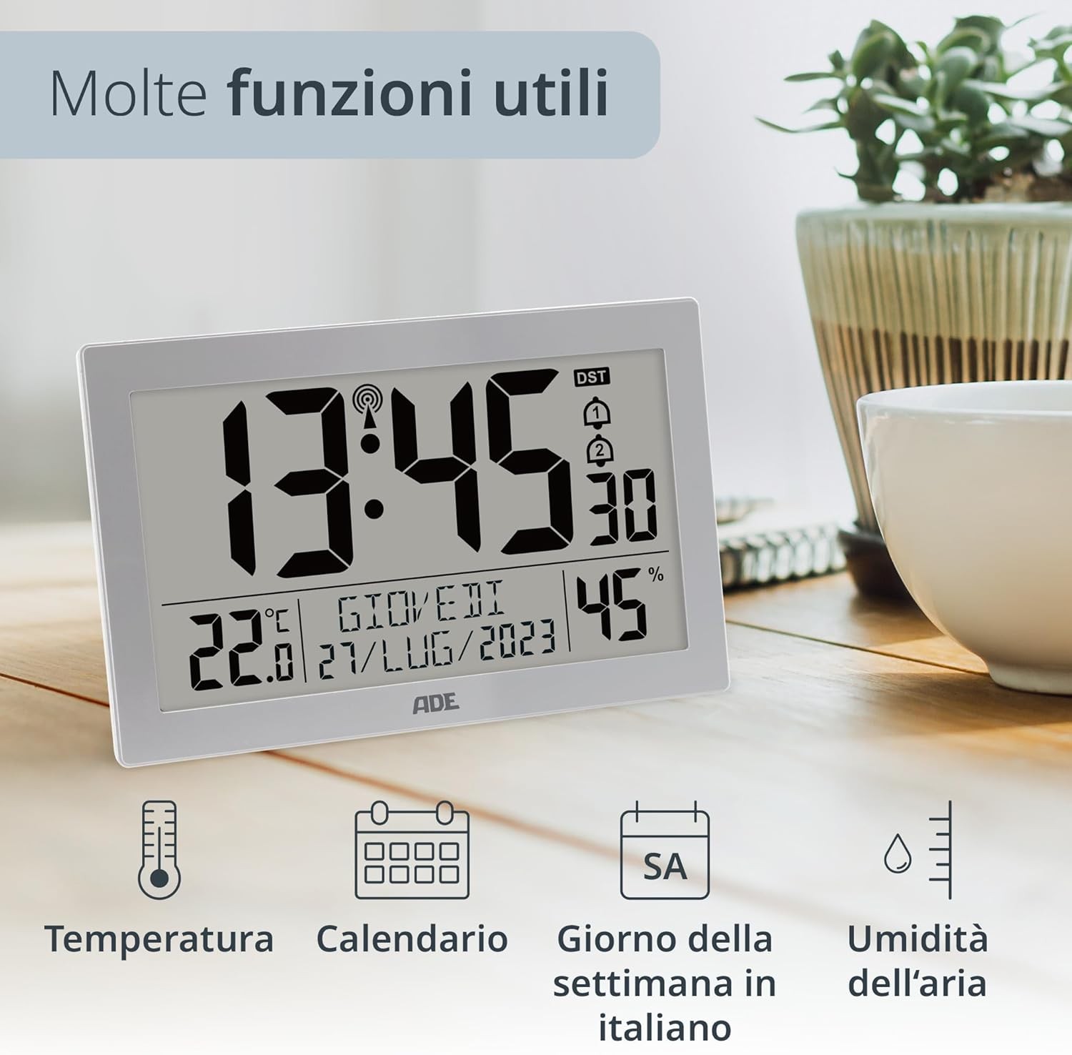 ADE Orologio digitale radiocontrollato con grande display XL | data e giorno del - 3