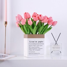 12.9" Pink Artificial Tulips 20 PCS Real Touch Fake Flowers for Home Wedding