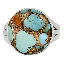 Kingman Orange Dahlia Turquoise 925 Sterling Silver Ring s.8 Jewelry R-1003