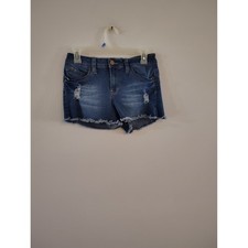 YMI WannaBettaButt Womens Distressed Denim Shorts Dark Wash Frayed Hem Size 9