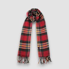 Polo Ralph Lauren Wool Scarf Vintage Fringe Tartan Winter Check Scarves 13x68