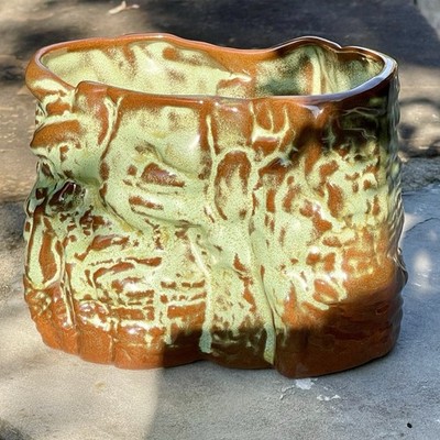 Frankoma Prairie Green B3 Cork Tree Bark Stump Planter Vase Flowerpot 