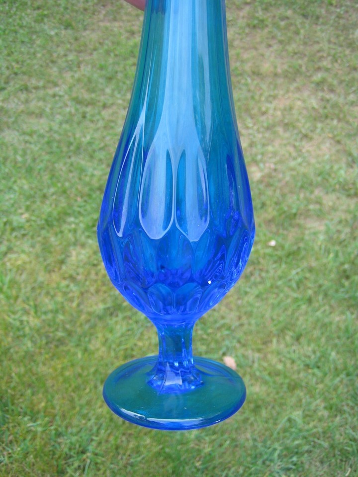 Vintage Fenton Thumbprint Blue Swung Vase 17" tall eBay