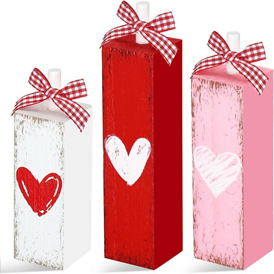 Valentine'S Day Table Block Decoration Valentine Tiered Tray Decor Wooden Tablet