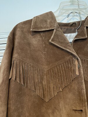 Jones New York Country Sz Large Tan Suede Button Up Fringe Trim