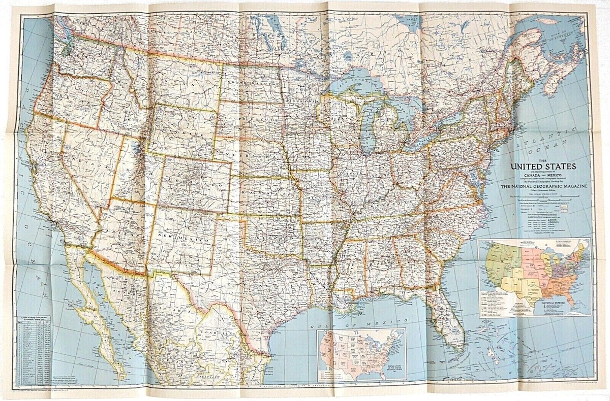 ⫸ 1940-12 December VTG Map UNITED STATES 48 STATES USA National