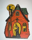 old BEISTLE HALLOWEEN EMBOSSED SINGLE SIDE WINDOW HANG WITCH HAUNTED HOUSE CAT